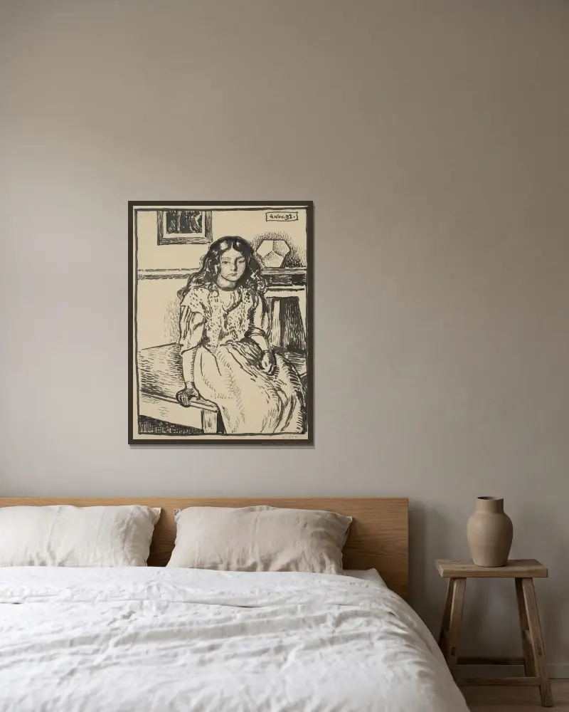 Jeune fille assise av Georges Lemmen inramad på en vägg