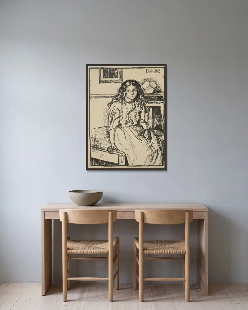 Jeune fille assise av Georges Lemmen inramad på en vägg