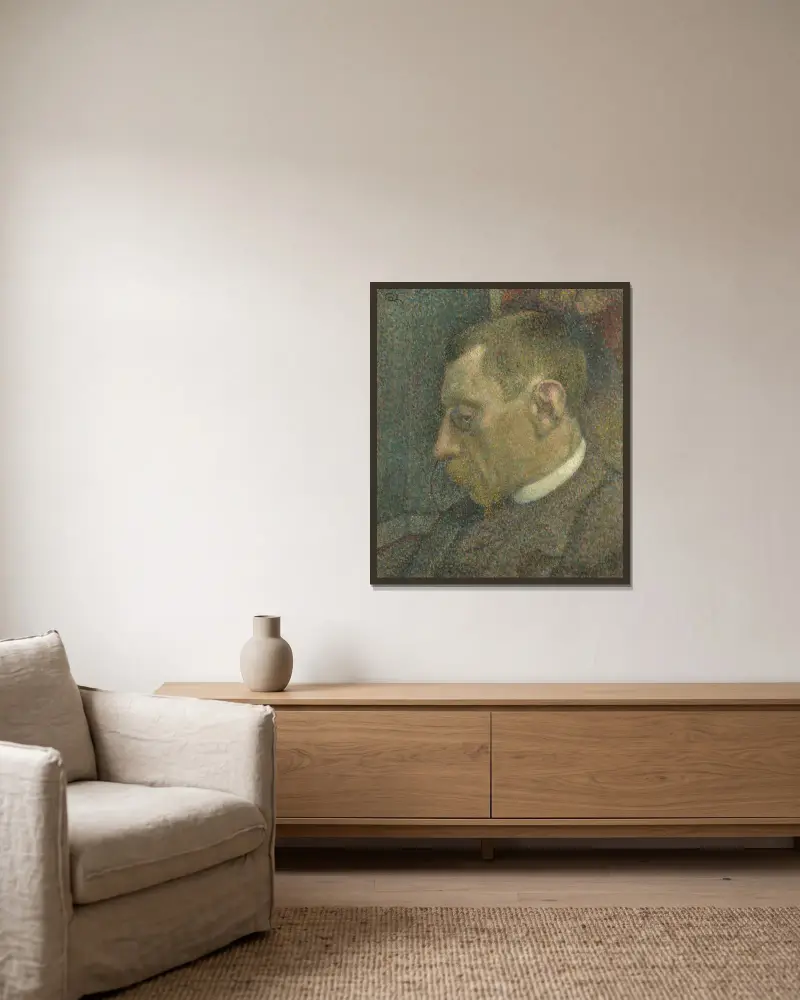 Porträtt av Verhaeren av Georges Lemmen inramad på en vägg