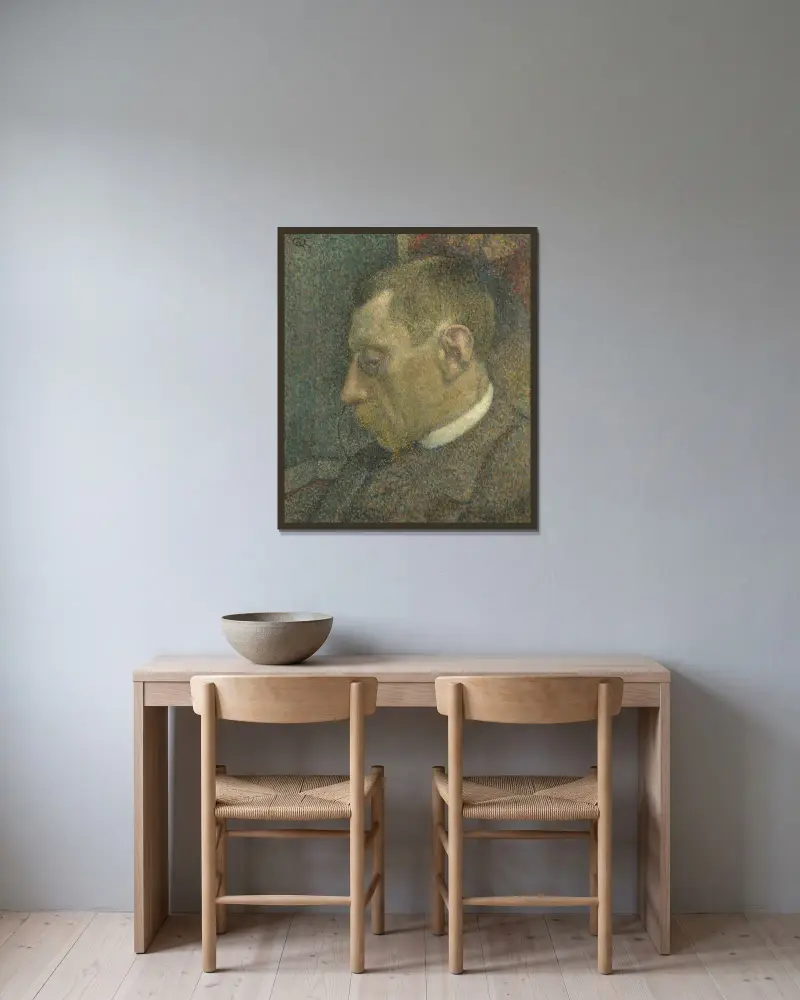 Porträtt av Verhaeren av Georges Lemmen inramad på en vägg
