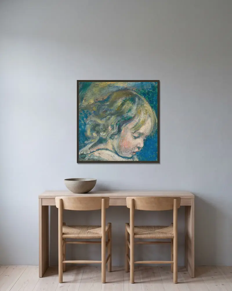 Tête du petit Pierre av Georges Lemmen inramad på en vägg