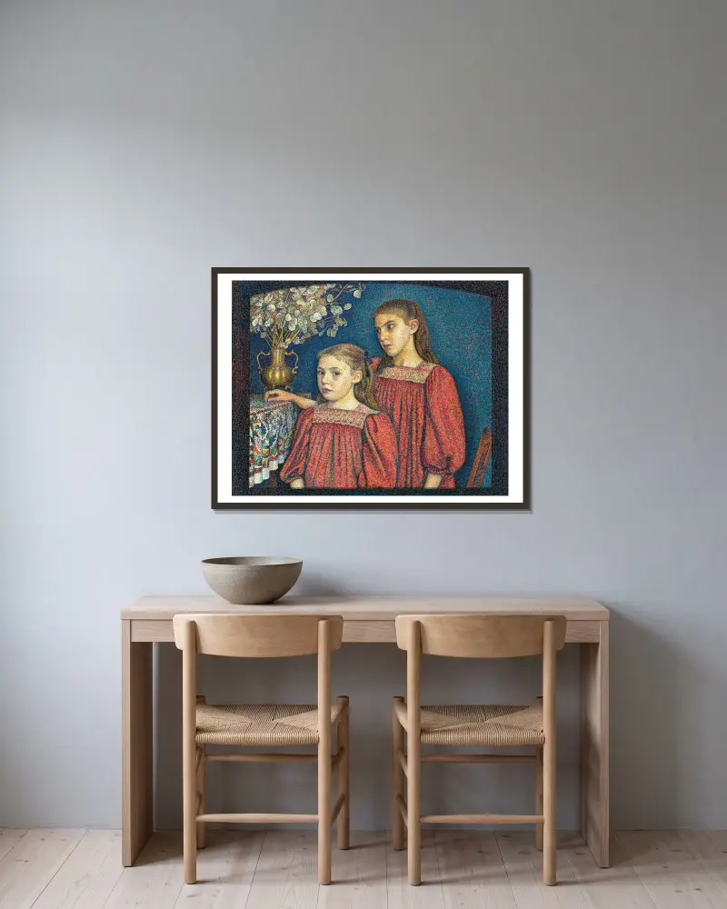The Two Sisters or The Serruys Sisters av Georges Lemmen inramad på en vägg