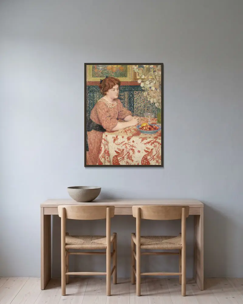 Junge Frau mit Kirschen von Georges Lemmen gerahmt an einer Wand