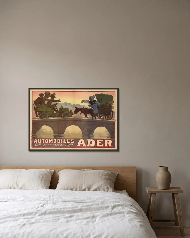 Automobiles Ader. Usines, 98 rue de Cormeilles, Levallois-Perret – Magasin, 24 avenue dela Grande-Armée, Paris av Georges Meunier inramad på en vägg