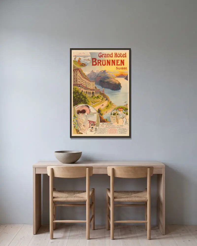 Grand Hotel Brunnen Suisse av Georges Meunier inramad på en vägg