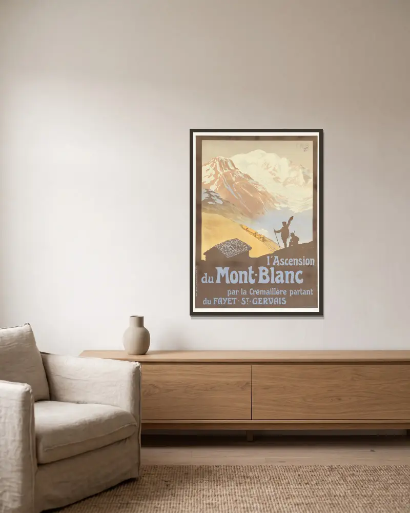 L’Ascension du Mont-Blanc av Georges Meunier inramad på en vägg