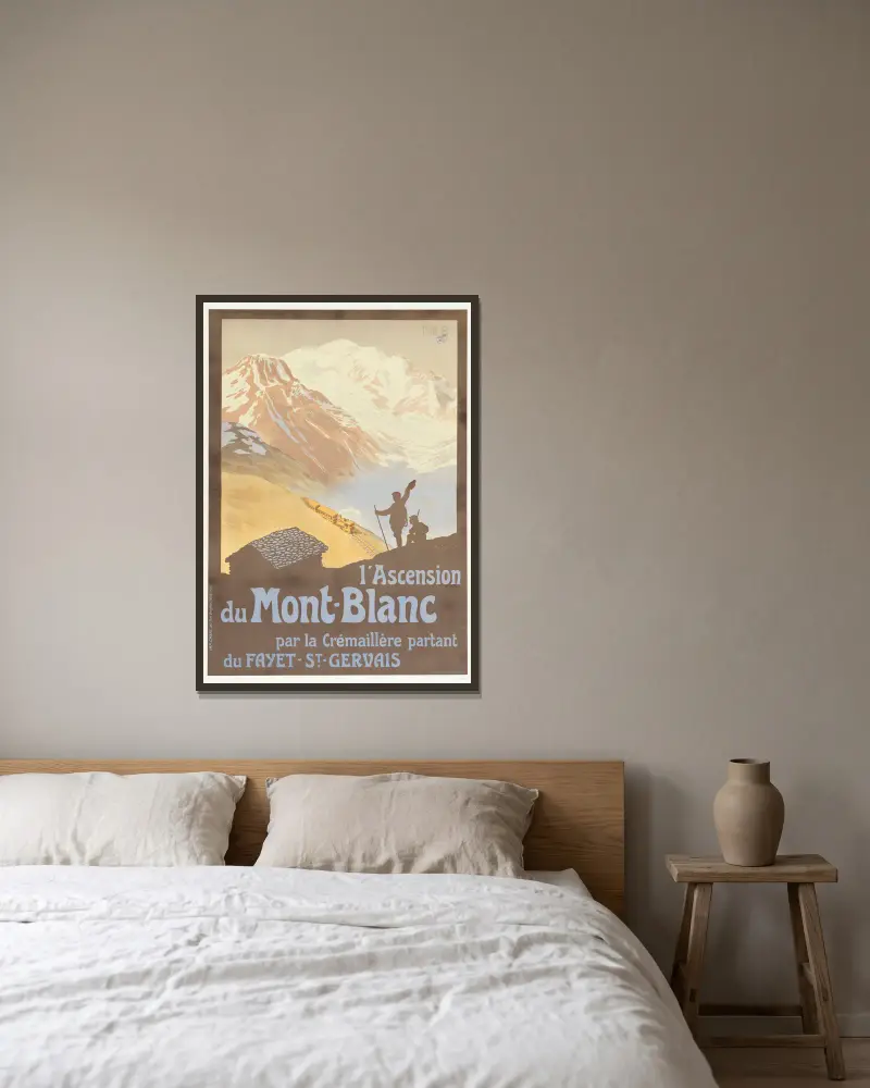 L’Ascension du Mont-Blanc av Georges Meunier inramad på en vägg