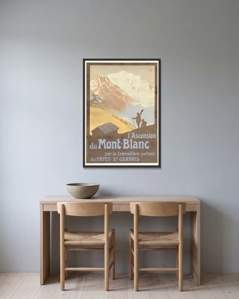 L’Ascension du Mont-Blanc av Georges Meunier inramad på en vägg