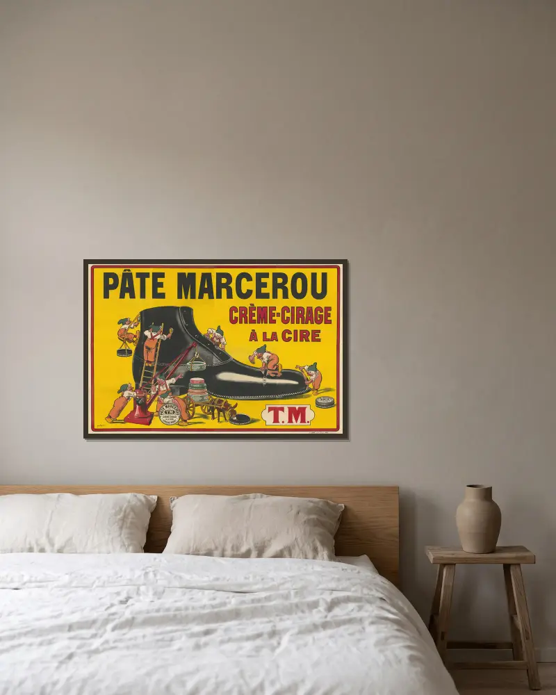 Pâte Marcerou. Crème-cirage à la cire. TM. av Georges Meunier inramad på en vägg