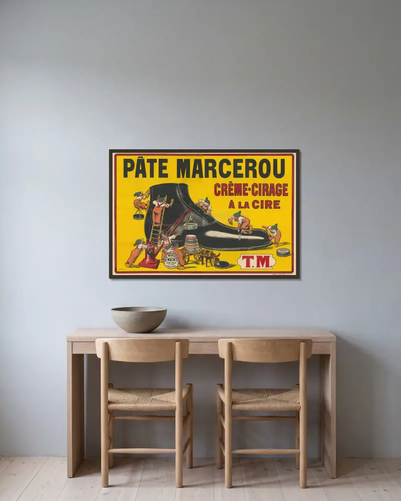 Pâte Marcerou. Crème-cirage à la cire. TM. av Georges Meunier inramad på en vägg