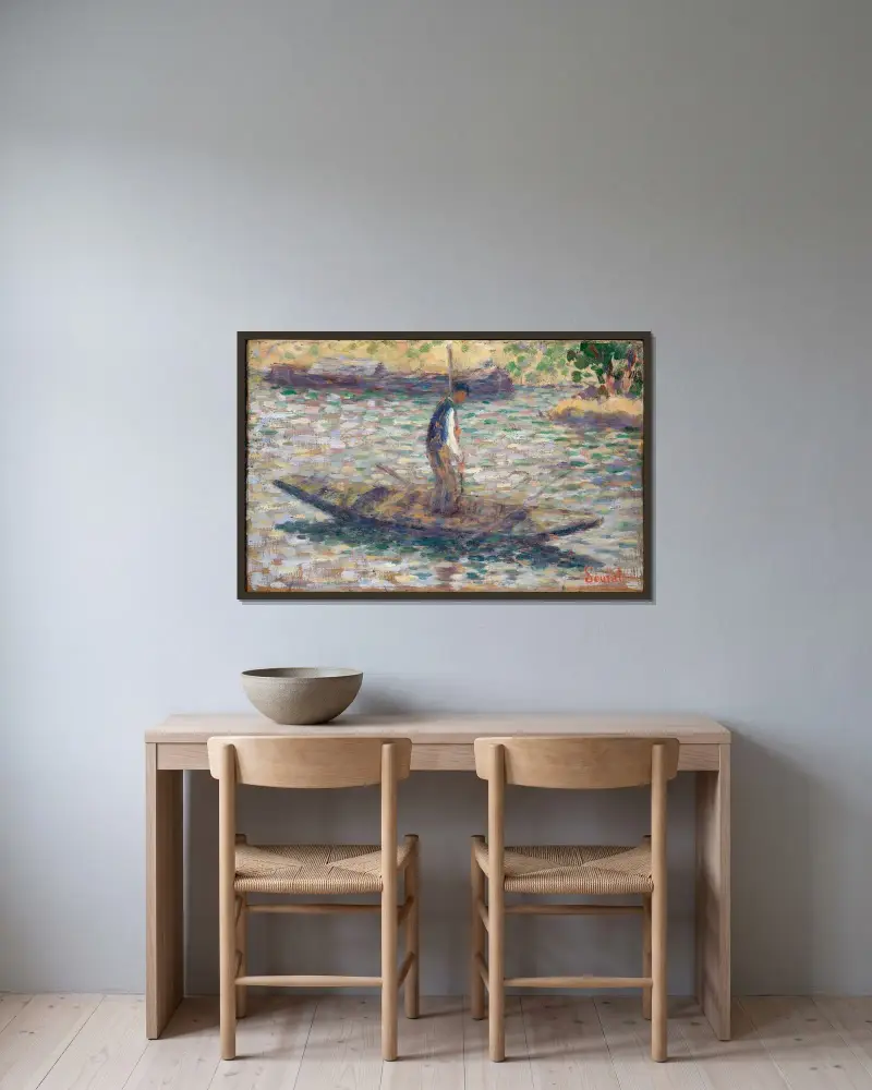 A Fisherman av Georges Seurat inramad på en vägg