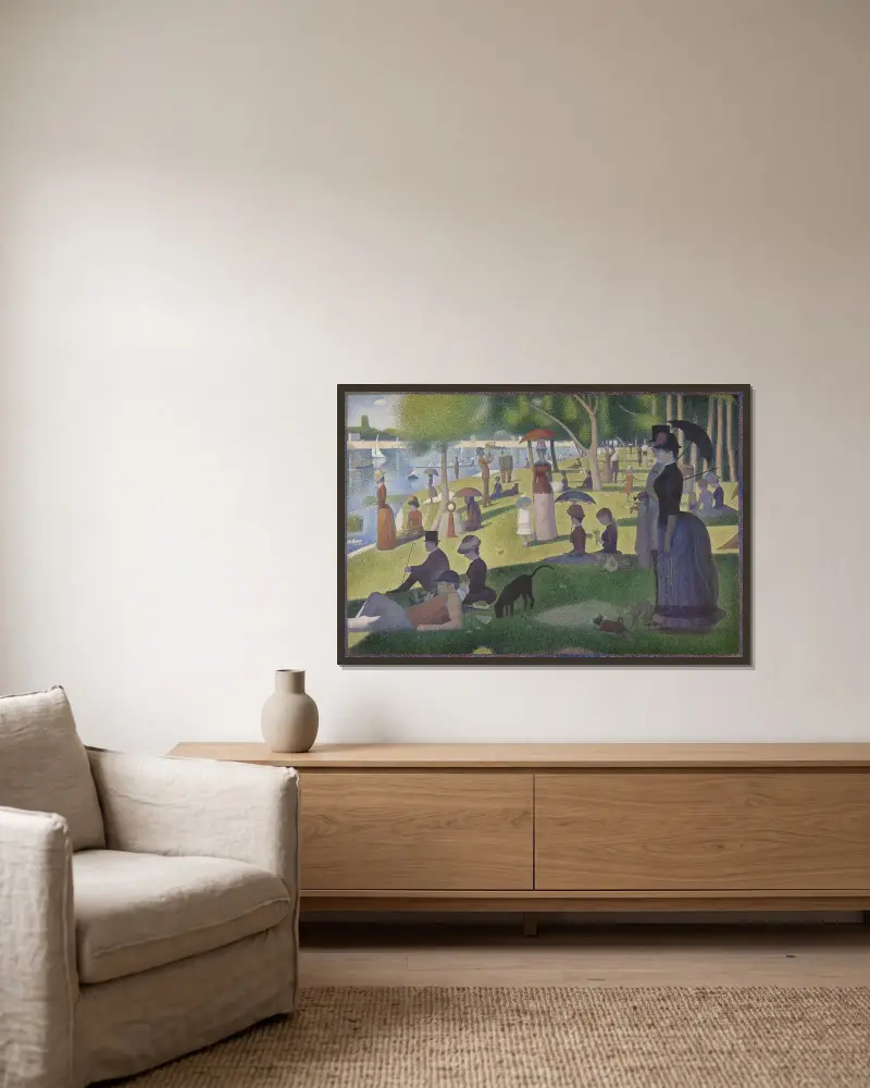 En söndag på La Grande Jatte av Georges Seurat inramad på en vägg