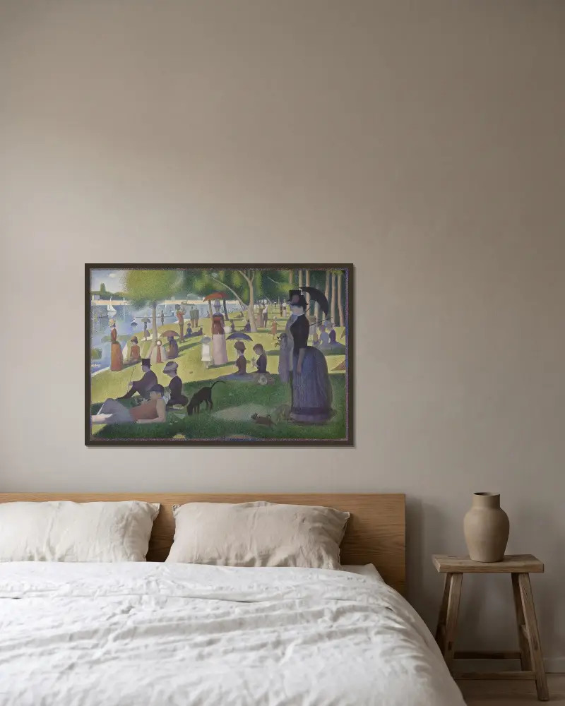 En söndag på La Grande Jatte av Georges Seurat inramad på en vägg