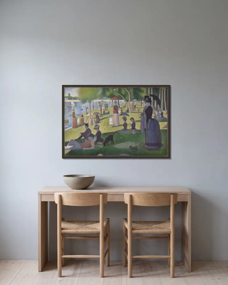 En söndag på La Grande Jatte av Georges Seurat inramad på en vägg