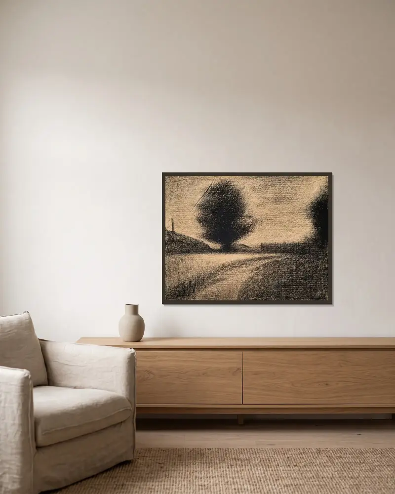 Baum und Weg von Georges Seurat gerahmt an einer Wand