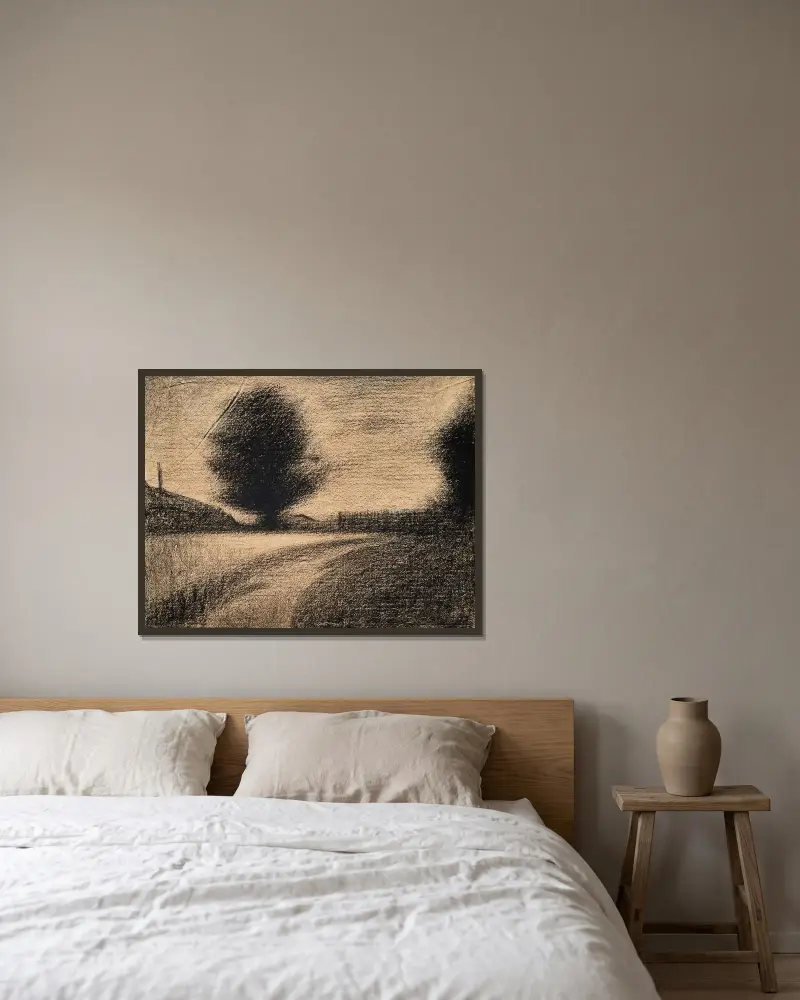 Baum und Weg von Georges Seurat gerahmt an einer Wand