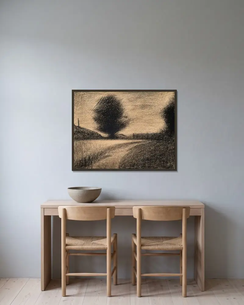 Baum und Weg von Georges Seurat gerahmt an einer Wand