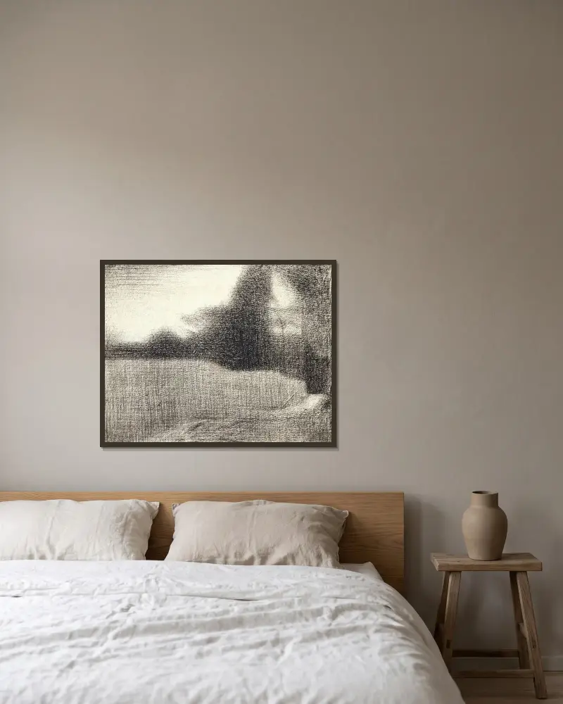Pšenice a stromy (Pšeničné pole), Georges Seurat v rámu na stěně