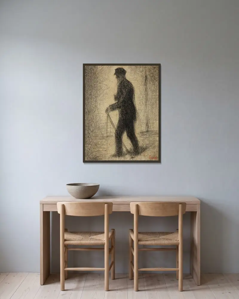 Auf dem Marsch von Georges Seurat gerahmt an einer Wand