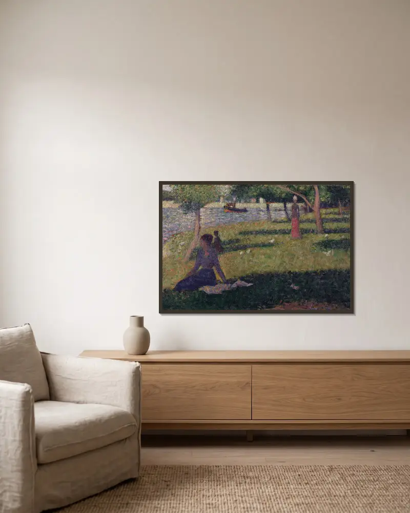 Étude pour ‘La Grande Jatte’ (Study for ‘La Grande Jatte’) av Georges Seurat inramad på en vägg