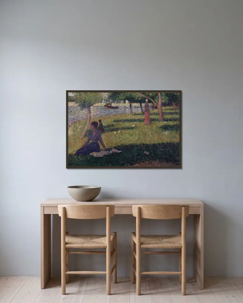 Étude pour ‘La Grande Jatte’ (Study for ‘La Grande Jatte’) av Georges Seurat inramad på en vägg