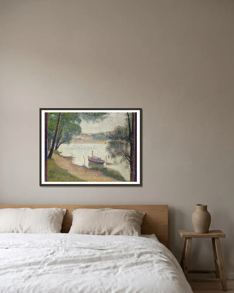 Gray Weather, Grande Jatte av Georges Seurat inramad på en vägg