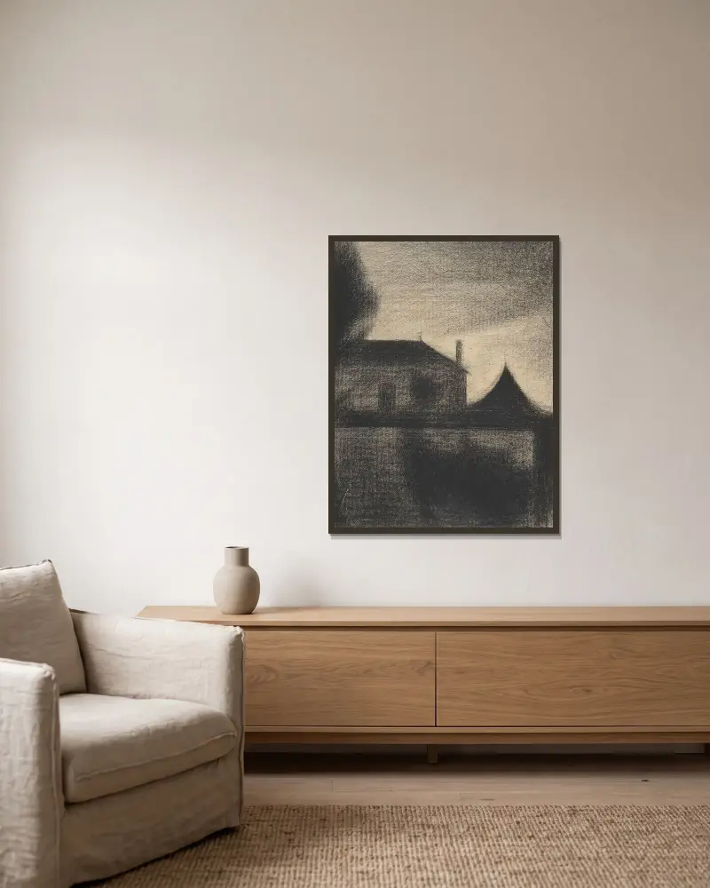 Dům za soumraku (La Cité), Georges Seurat v rámu na stěně