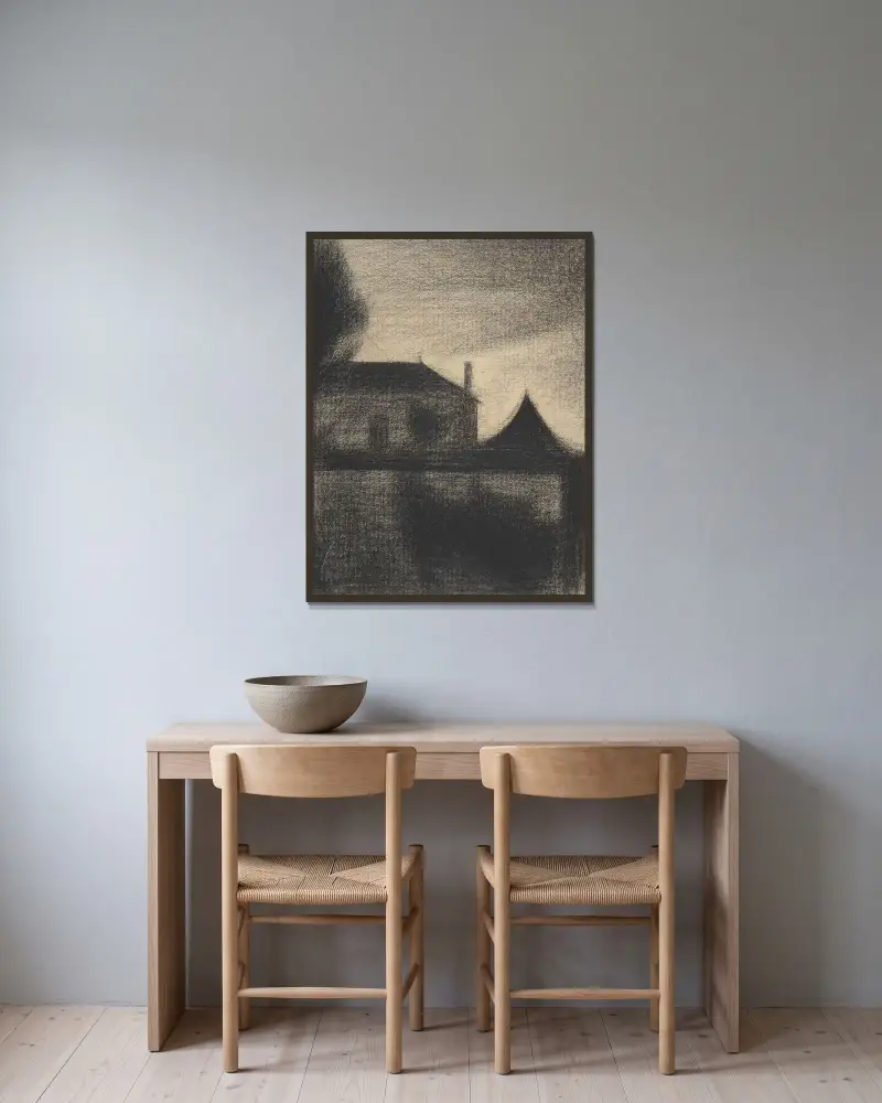 Dům za soumraku (La Cité), Georges Seurat v rámu na stěně