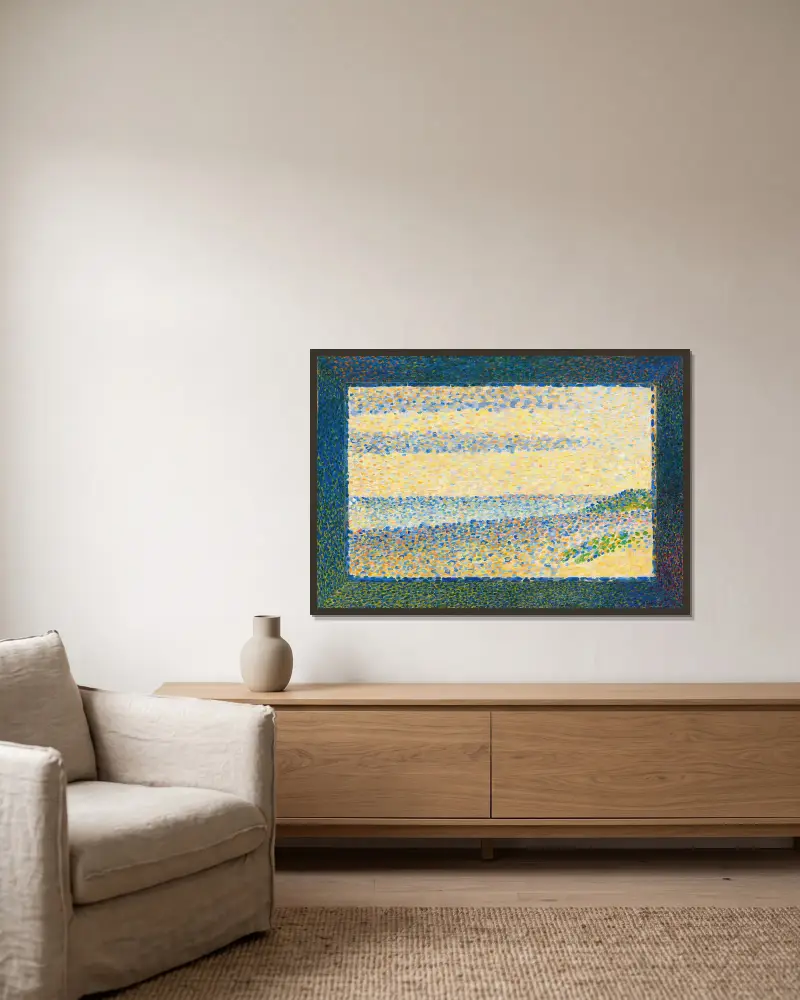Hafenblick bei Gravelines von Georges Seurat gerahmt an einer Wand