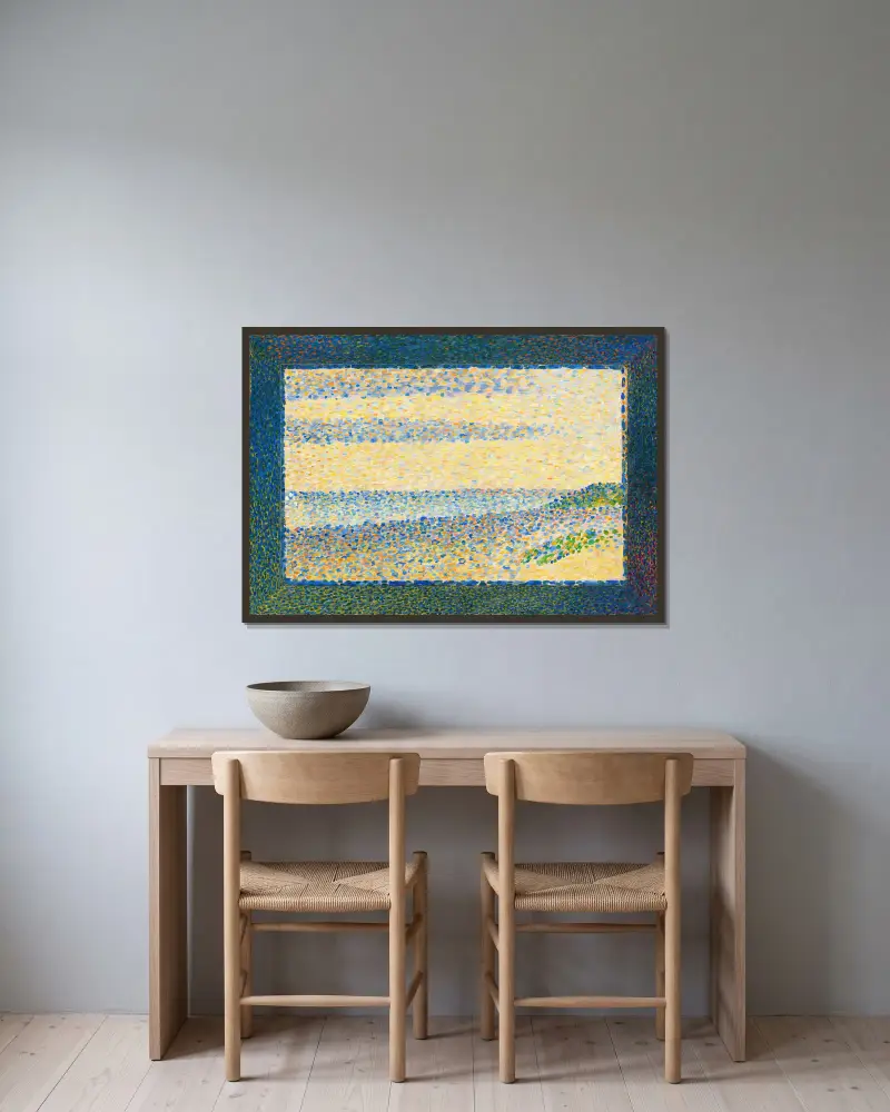 Hafenblick bei Gravelines von Georges Seurat gerahmt an einer Wand