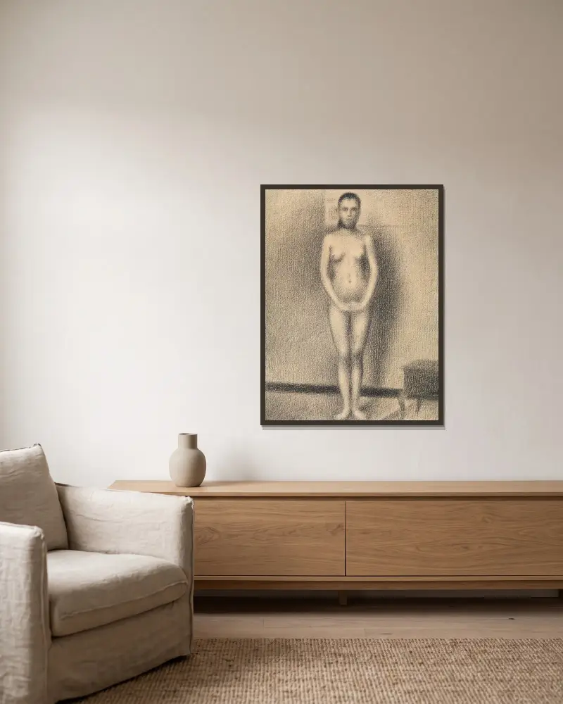 Studie für ‚Die Modellierenden‘ von Georges Seurat gerahmt an einer Wand