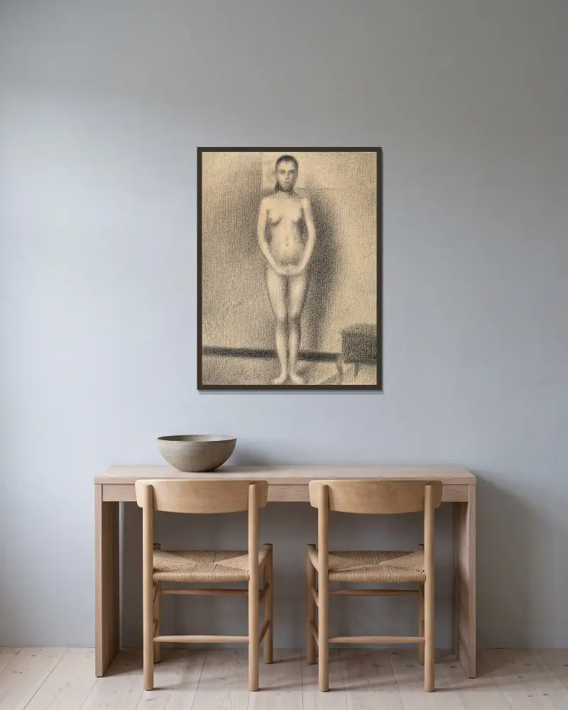 Studie für ‚Die Modellierenden‘ von Georges Seurat gerahmt an einer Wand