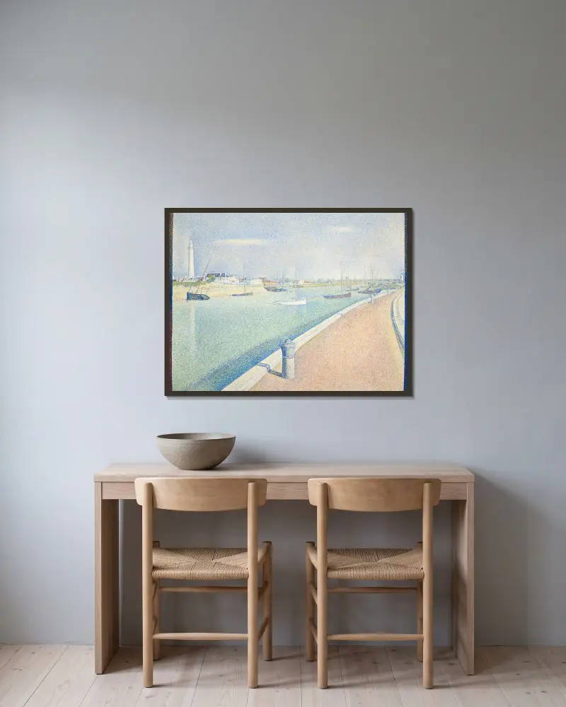 Kanalen vid Gravelines, Petit Fort Philippe av Georges Seurat inramad på en vägg