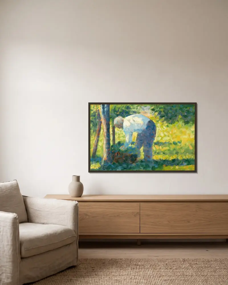 Der Gärtner von Georges Seurat gerahmt an einer Wand
