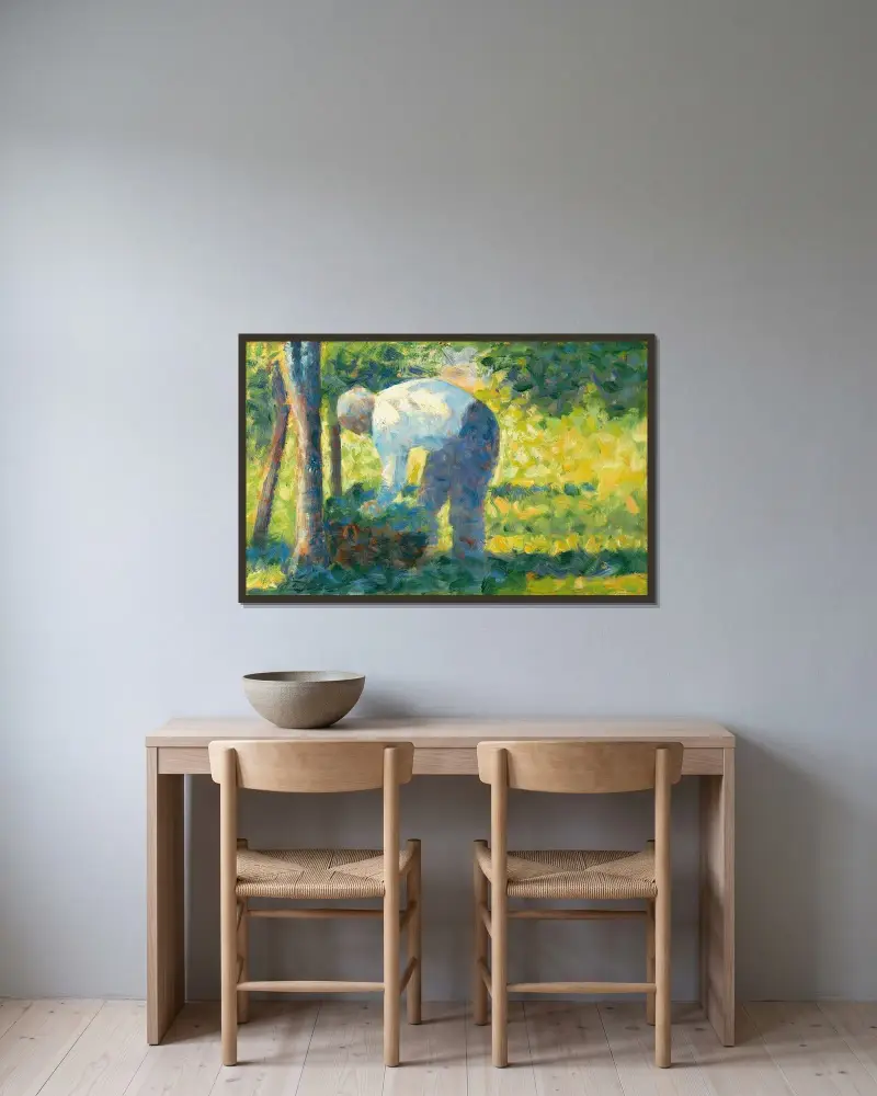 Der Gärtner von Georges Seurat gerahmt an einer Wand