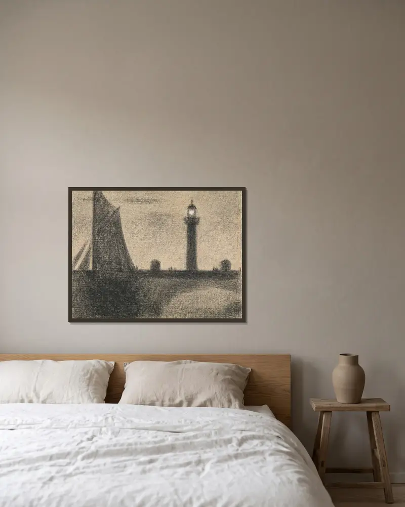 The Lighthouse at Honfleur, 1886 – nr 2 av Georges Seurat inramad på en vägg