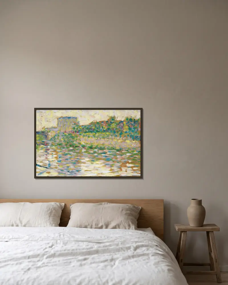 The Seine at Courbevoie av Georges Seurat inramad på en vägg
