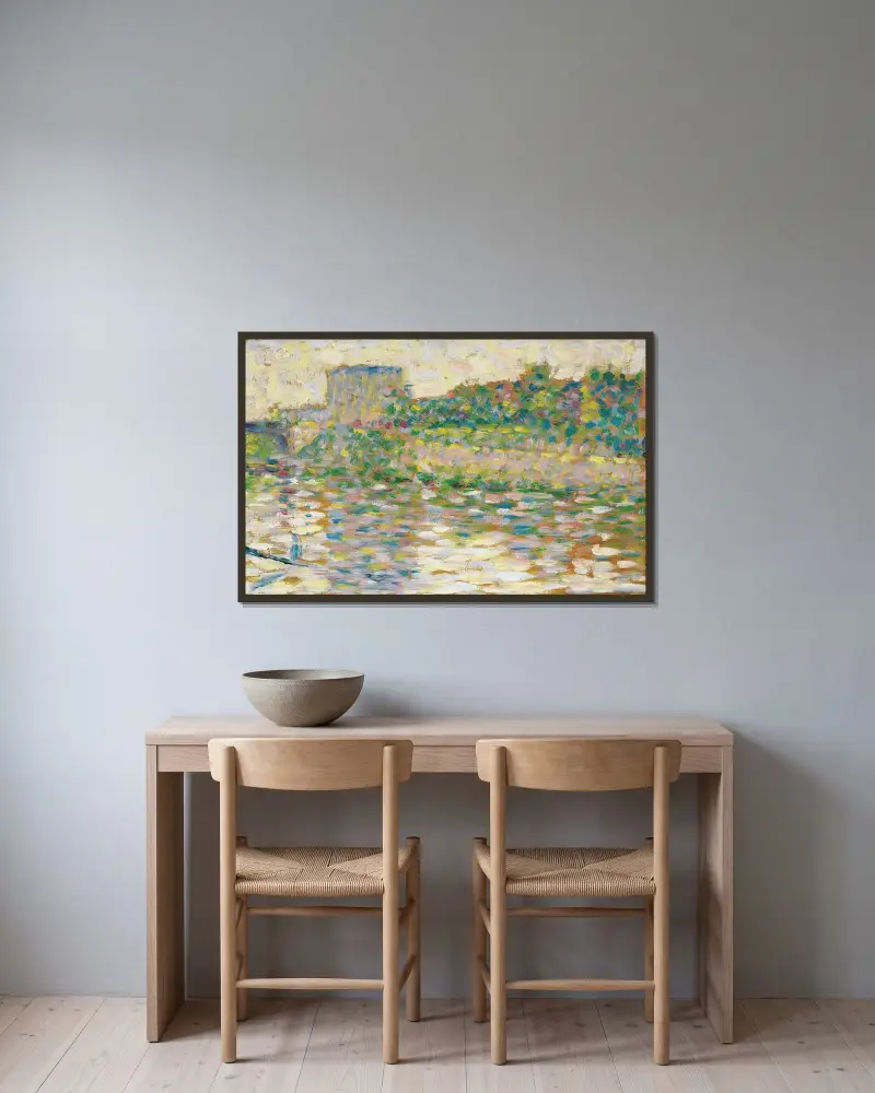 The Seine at Courbevoie av Georges Seurat inramad på en vägg