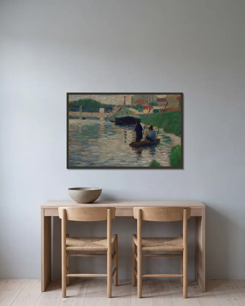 View of the Seine av Georges Seurat inramad på en vägg