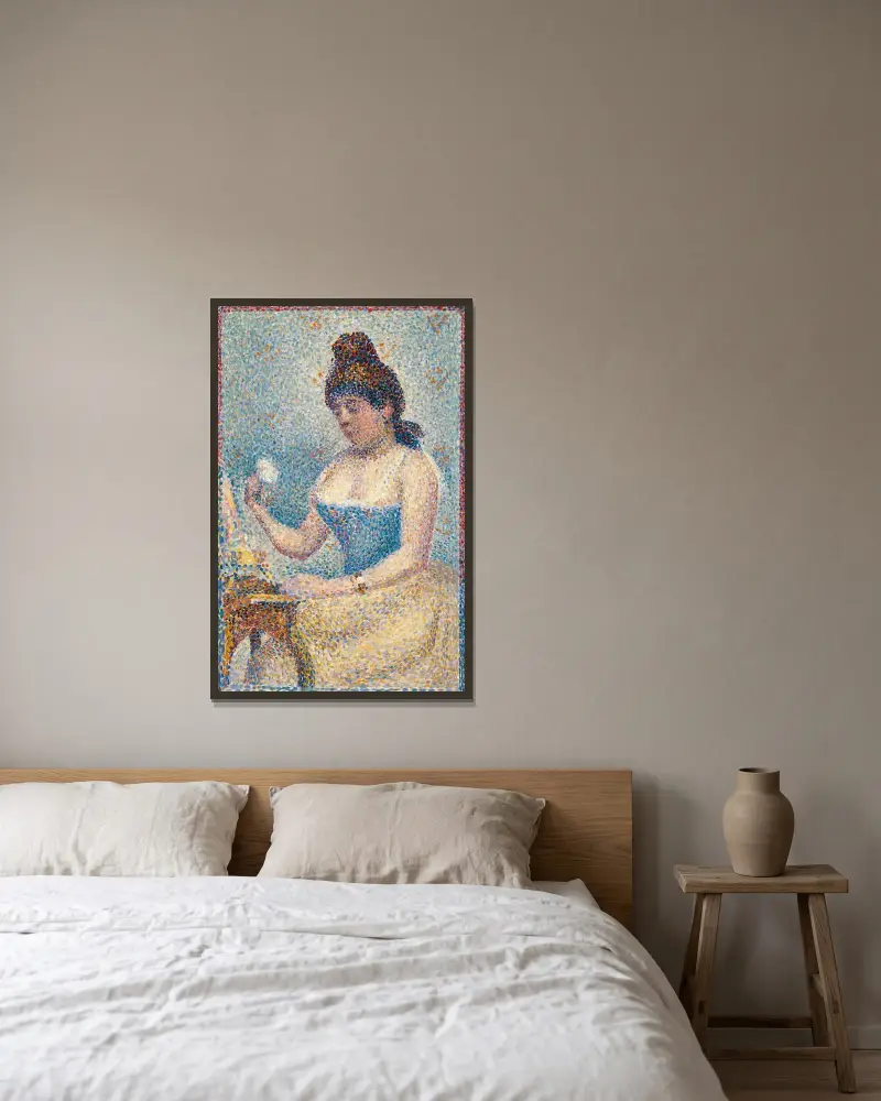 Young Woman Powdering Herself av Georges Seurat inramad på en vägg