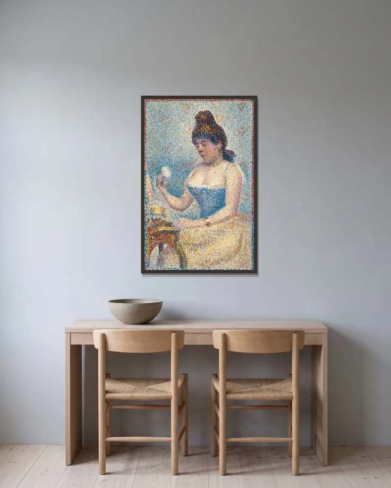 Young Woman Powdering Herself av Georges Seurat inramad på en vägg