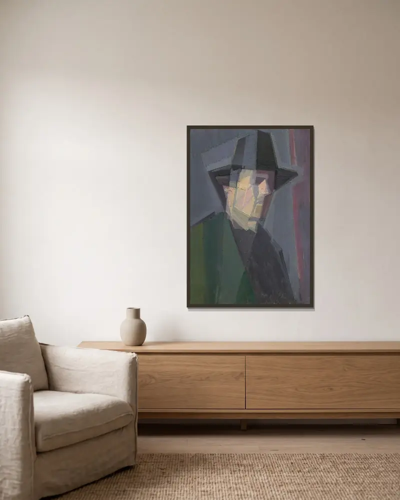 Självporträtt av Georges Valmier inramad på en vägg