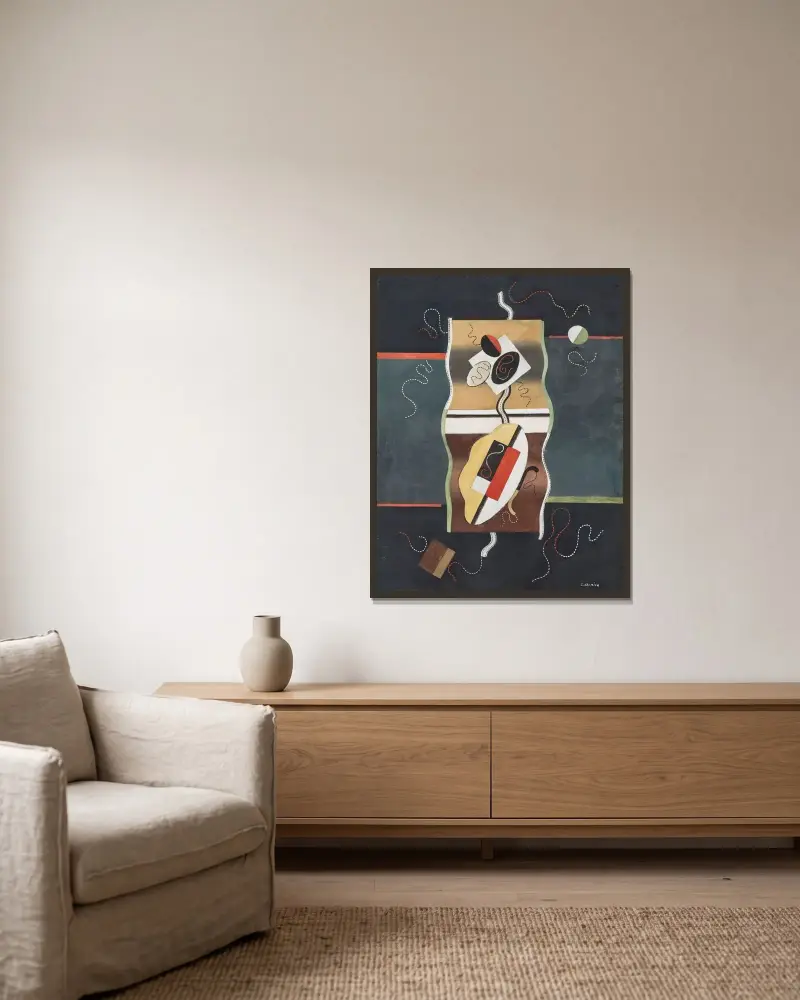 Abstrakt komposition av Georges Valmier inramad på en vägg