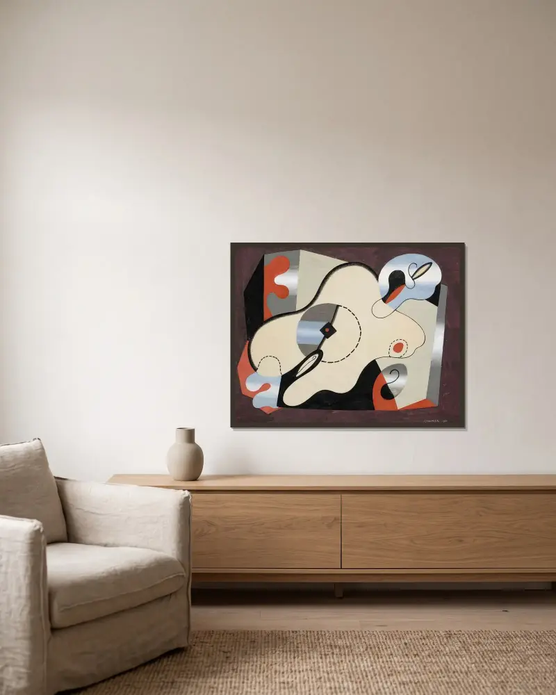 Abstrakt komposition (Liggande kvinna) av Georges Valmier inramad på en vägg