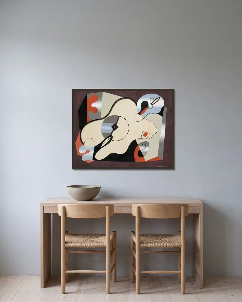 Abstrakt komposition (Liggande kvinna) av Georges Valmier inramad på en vägg