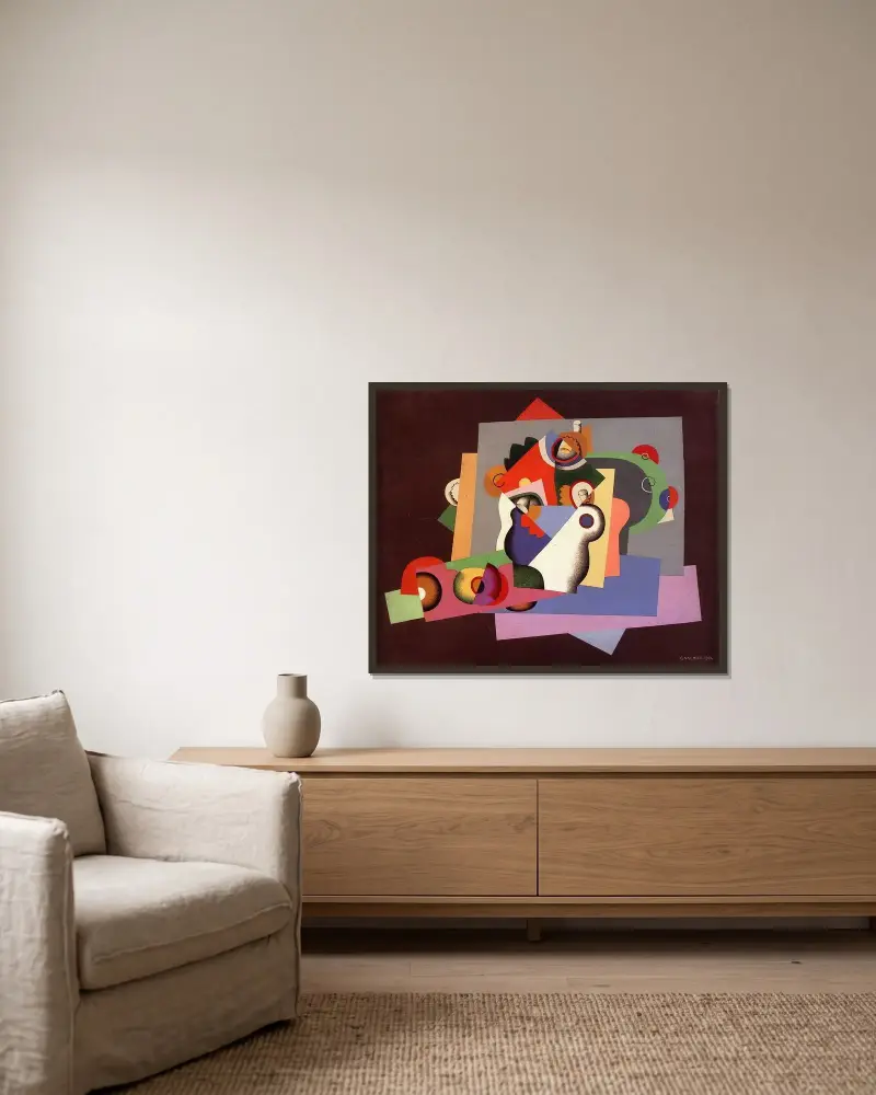 Komposition med blommor av Georges Valmier inramad på en vägg