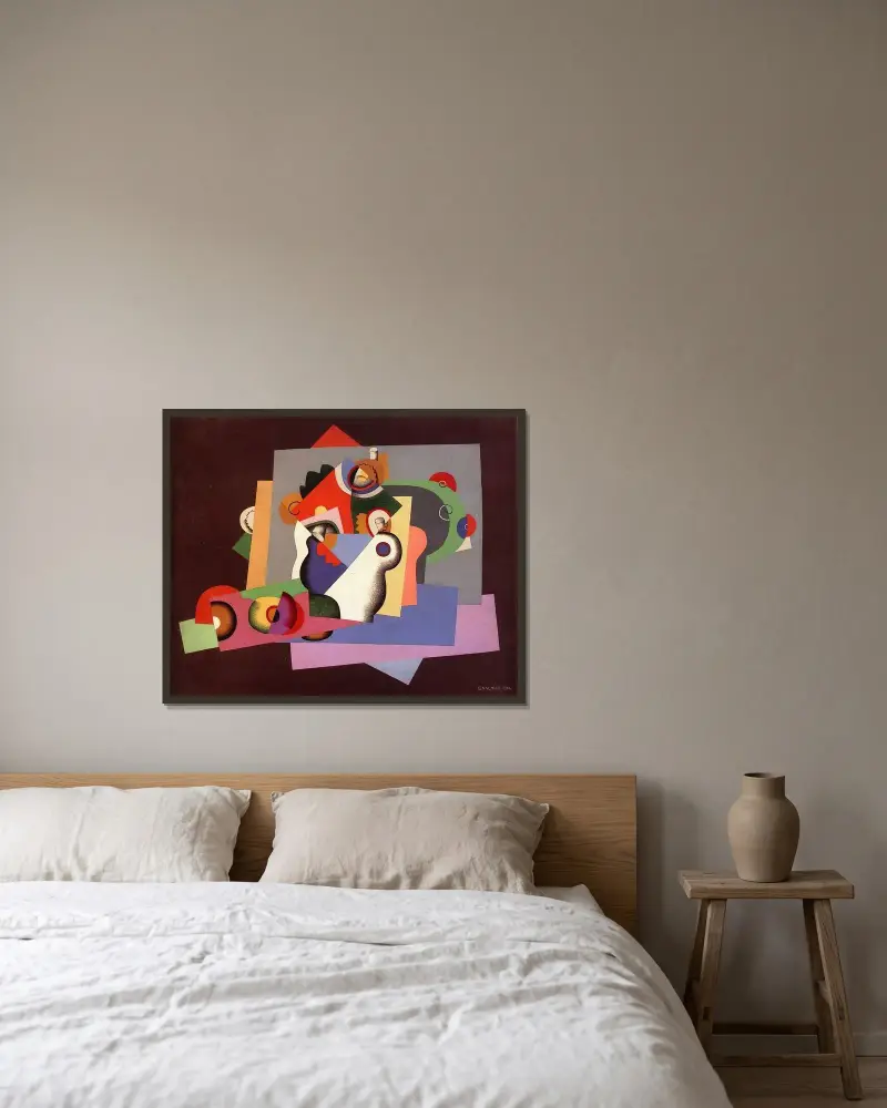 Komposition med blommor av Georges Valmier inramad på en vägg
