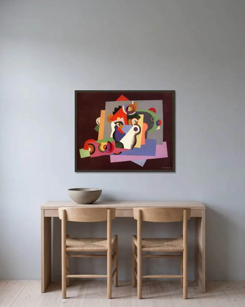Komposition med blommor av Georges Valmier inramad på en vägg