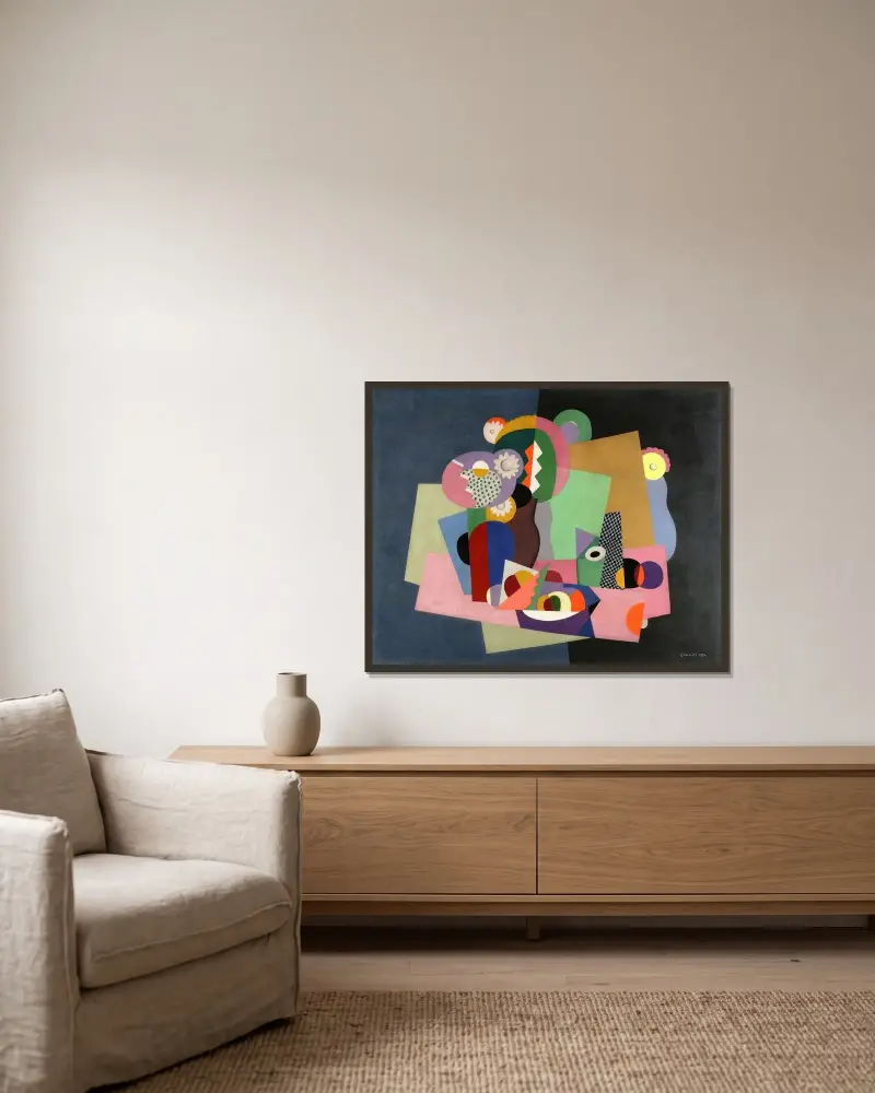Blommor och frukt av Georges Valmier inramad på en vägg