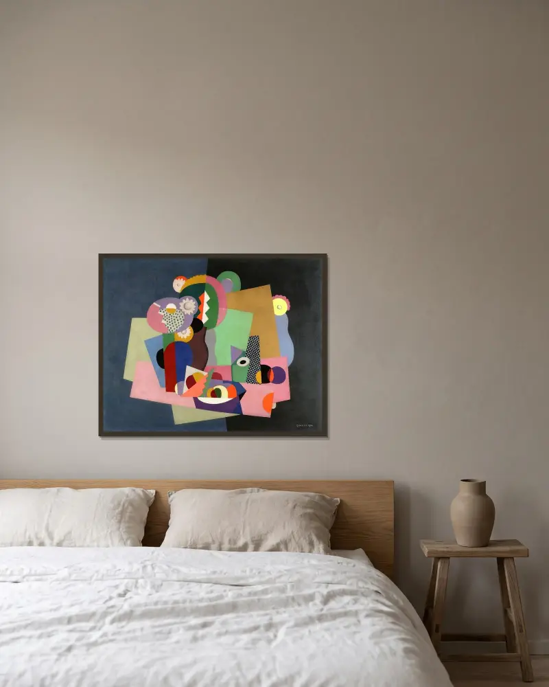 Blommor och frukt av Georges Valmier inramad på en vägg